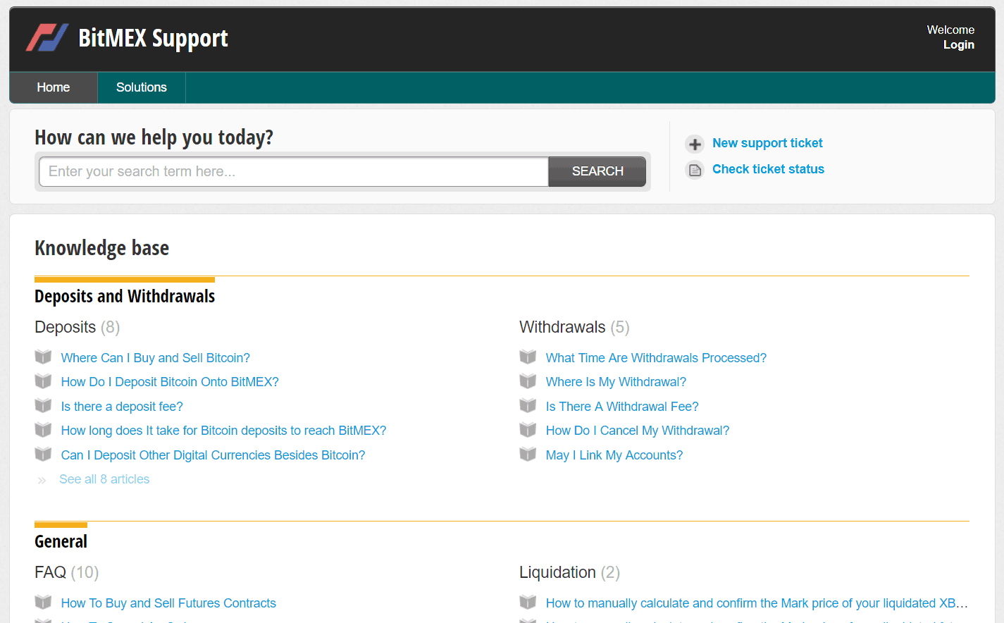Portalul de asistență BitMEX